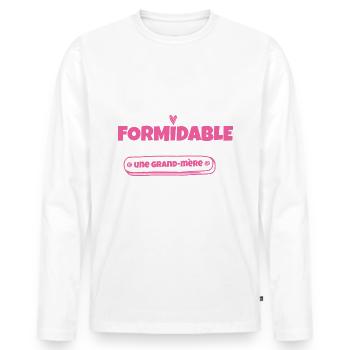 Maman Grand mère - T-shirt manches longues Premium bio Homme - blanc - Devant - Nico (187cm)