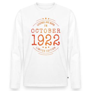 Anniversaire Octobre 1922 Edition Limitée Millésime - T-shirt manches longues Premium bio Homme - blanc - Devant - Nico (187cm)