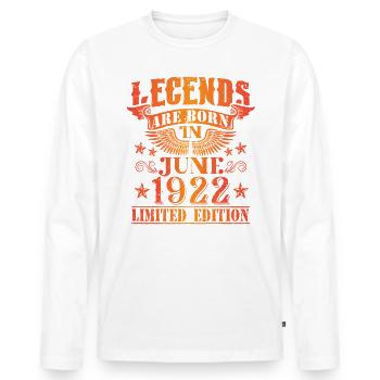 Anniversaire Juin 1922 Edition Limitée Millésime - T-shirt manches longues Premium bio Homme - blanc - Devant - Nico (187cm)