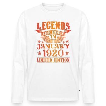 Anniversaire Janvier 1920 Edition Limitée Millésime - T-shirt manches longues Premium bio Homme - blanc - Devant - Nico (187cm)