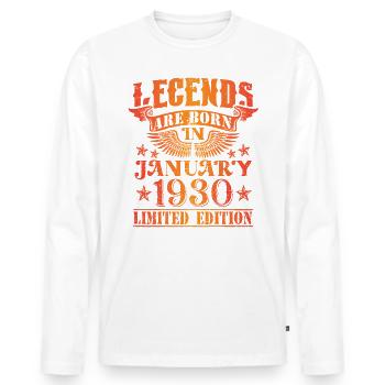 Anniversaire Janvier 1930 Edition Limitée Millésime - T-shirt manches longues Premium bio Homme - blanc - Devant - Nico (187cm)