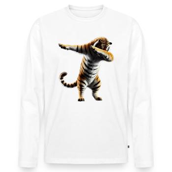Funny Dabbing Tiger Wildlife Animal Lover - Men's Premium Organic Long Sleeve Shirt - white - Front - Nico (187cm)