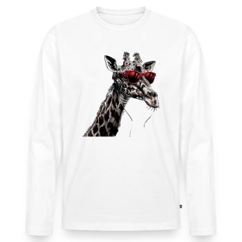 Girafe motif animal animal amoureux des écouteurs Art - T-shirt manches longues Premium bio Homme - blanc - Devant - Nico (187cm)