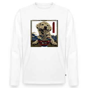 Motif Chien Manga Ramen Nouille Chien Anime Art - T-shirt manches longues Premium bio Homme - blanc - Devant - Nico (187cm)