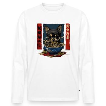 Motif Chien Manga Ramen Nouille Chien Anime Art - T-shirt manches longues Premium bio Homme - blanc - Devant - Nico (187cm)
