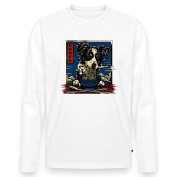 Motif Chien Manga Ramen Nouille Chien Anime Art - T-shirt manches longues Premium bio Homme - blanc - Devant - Nico (187cm)