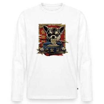 Motif Chien Manga Ramen Nouille Chien Anime Art - T-shirt manches longues Premium bio Homme - blanc - Devant - Nico (187cm)