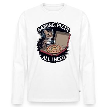Drôles de chats Jeux Pizza Gamer Gamer Jeux - T-shirt manches longues Premium bio Homme - blanc - Devant - Nico (187cm)