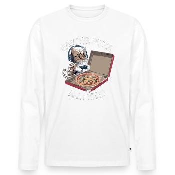Funny Cats Gaming Pizza Gamer Gamer Gaming - Men's Premium Organic Long Sleeve Shirt - white - Front - Nico (187cm)