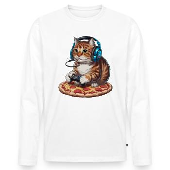 Funny Cats Gaming Pizza Gamer Gamer Gaming - Men's Premium Organic Long Sleeve Shirt - white - Front - Nico (187cm)