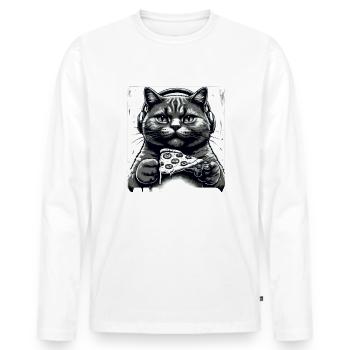 Funny Cats Gaming Pizza Gamer Gamer Gaming - Men's Premium Organic Long Sleeve Shirt - white - Front - Nico (187cm)