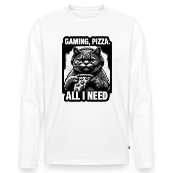 Funny Cats Gaming Pizza Gamer Gamer Gaming - Men's Premium Organic Long Sleeve Shirt - white - Front - Nico (187cm)