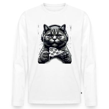 Funny Cats Gaming Pizza Gamer Gamer Gaming - Men's Premium Organic Long Sleeve Shirt - white - Front - Nico (187cm)