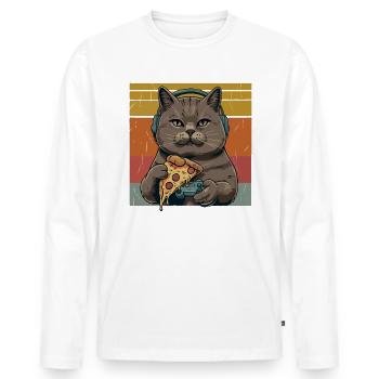 Funny Cats Gaming Pizza Gamer Gamer Gaming - Men's Premium Organic Long Sleeve Shirt - white - Front - Nico (187cm)