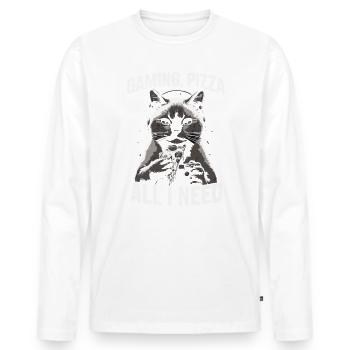Funny Cats Gaming Pizza Gamer Gamer Gaming - Men's Premium Organic Long Sleeve Shirt - white - Front - Nico (187cm)