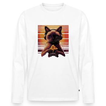Funny Cats Gaming Pizza Gamer Gamer Gaming - Men's Premium Organic Long Sleeve Shirt - white - Front - Nico (187cm)