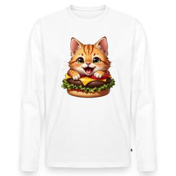 Cat Fast Food Burger Cats Hamburger Cat Lover - Men's Premium Organic Long Sleeve Shirt - white - Front - Nico (187cm)