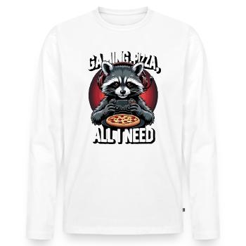 Funny Raccoon Gaming Pizza Gamer Gamer Gaming - Men's Premium Organic Long Sleeve Shirt - white - Front - Nico (187cm)