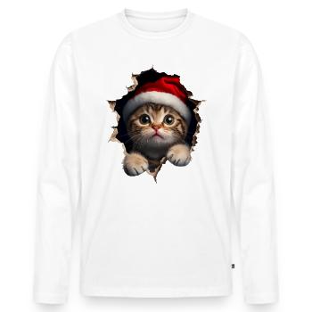 Chat Propriétaire Chats Noël Noël Chat - T-shirt manches longues Premium bio Homme - blanc - Devant - Nico (187cm)