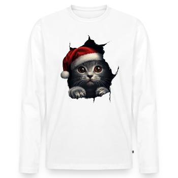 Chat Propriétaire Chats Noël Noël Chat - T-shirt manches longues Premium bio Homme - blanc - Devant - Nico (187cm)