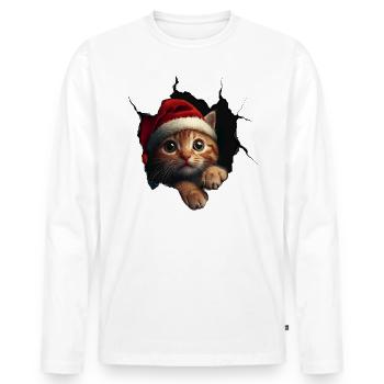 Chat Propriétaire Chats Noël Noël Chat - T-shirt manches longues Premium bio Homme - blanc - Devant - Nico (187cm)