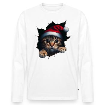 Chat Propriétaire Chats Noël Noël Chat - T-shirt manches longues Premium bio Homme - blanc - Devant - Nico (187cm)