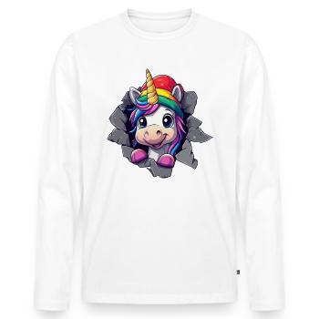 Licorne drôle Licornes de Noël Licorne - T-shirt manches longues Premium bio Homme - blanc - Devant - Nico (187cm)