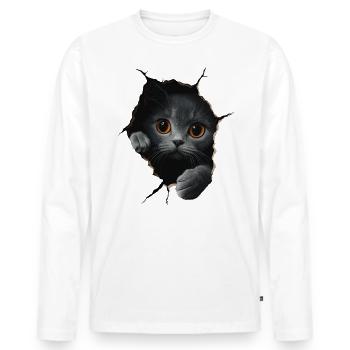 Funny Cats Cat Owner Cute Cat Pet - Men's Premium Organic Long Sleeve Shirt - white - Front - Nico (187cm)