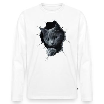 Funny Cats Cat Owner Cute Cat Pet - Men's Premium Organic Long Sleeve Shirt - white - Front - Nico (187cm)
