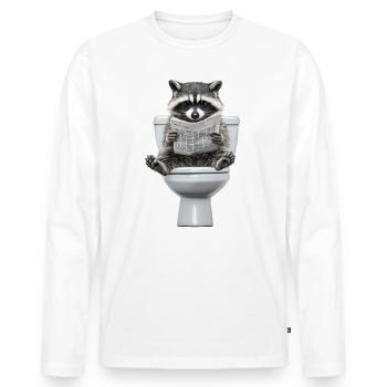 Drôle de raton laveur sur les toilettes avec journal zoo animal de compagnie - T-shirt manches longues Premium bio Homme - blanc - Devant - Nico (187cm)