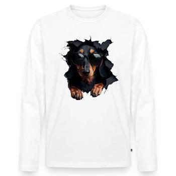 Drôle de chien Propriétaire de chien Chien mignon Teckel - T-shirt manches longues Premium bio Homme - blanc - Devant - Nico (187cm)