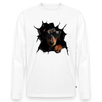Drôle de chien Propriétaire de chien Chien mignon Teckel - T-shirt manches longues Premium bio Homme - blanc - Devant - Nico (187cm)