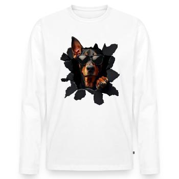 Drôle de chien propriétaire Chien mignon Doberman - T-shirt manches longues Premium bio Homme - blanc - Devant - Nico (187cm)