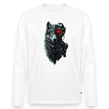 Funny Robot Art Wolf Cyborg Animal AI Wolf - Men's Premium Organic Long Sleeve Shirt - white - Front - Nico (187cm)