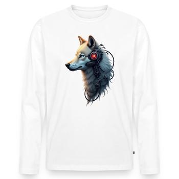 Funny Robot Art Wolf Cyborg Animal AI Wolf - Men's Premium Organic Long Sleeve Shirt - white - Front - Nico (187cm)