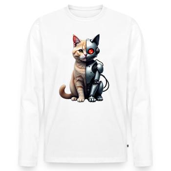Funny Robot Cat Tech Cats Cyborg Animal Cat - Men's Premium Organic Long Sleeve Shirt - white - Front - Nico (187cm)