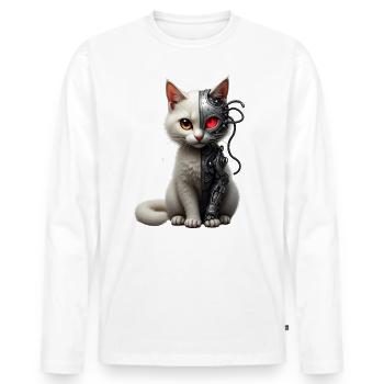 Lustige Roboter Katze Tech Katzen Cyborg Tier Cat - Männer Premium Bio Langarmshirt - Weiß - Vorne - Nico (187cm)