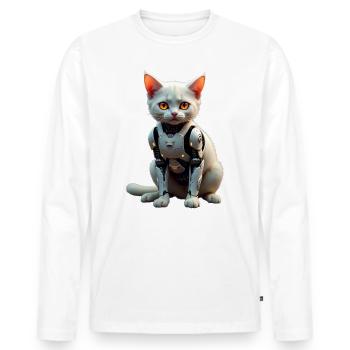 Funny Robot Cat Tech Cats Cyborg Animal Cat - Men's Premium Organic Long Sleeve Shirt - white - Front - Nico (187cm)