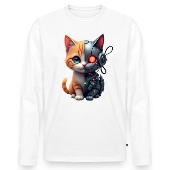 Lustige Roboter Katze Tech Katzen Cyborg Tier Cat - Männer Premium Bio Langarmshirt - Weiß - Vorne - Nico (187cm)