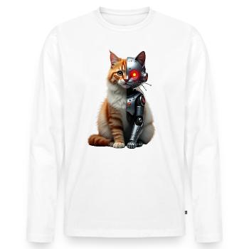 Lustige Roboter Katze Tech Katzen Cyborg Tier Cat - Männer Premium Bio Langarmshirt - Weiß - Vorne - Nico (187cm)