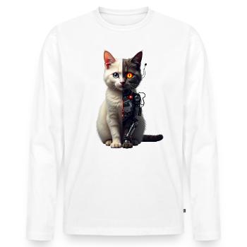 Lustige Roboter Katze Tech Katzen Cyborg Tier Cat - Männer Premium Bio Langarmshirt - Weiß - Vorne - Nico (187cm)