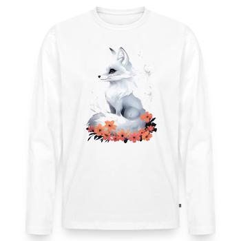 Renard amoureux des bois fleurs Art Renards Renard mignon - T-shirt manches longues Premium bio Homme - blanc - Devant - Nico (187cm)