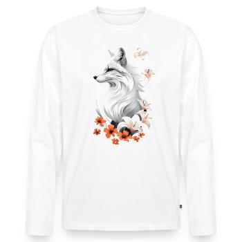Renard amoureux des bois fleurs Art Renards Renard mignon - T-shirt manches longues Premium bio Homme - blanc - Devant - Nico (187cm)