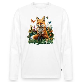 Renard amoureux des bois fleurs Art Renards Renard mignon - T-shirt manches longues Premium bio Homme - blanc - Devant - Nico (187cm)