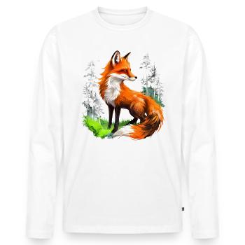 Renard amoureux des bois fleurs Art Renards Renard mignon - T-shirt manches longues Premium bio Homme - blanc - Devant - Nico (187cm)