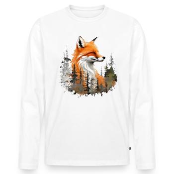 Renard amoureux des bois fleurs Art Renards Renard mignon - T-shirt manches longues Premium bio Homme - blanc - Devant - Nico (187cm)