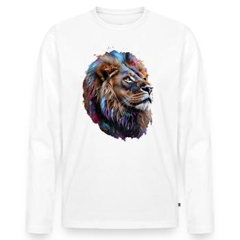 Lion Lover Wildlife Safari Art Lion Colorful - Men's Premium Organic Long Sleeve Shirt - white - Front - Nico (187cm)