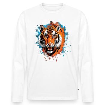 Lustiges Tiger Kunst Tier Natur Wildtier Tiere Zoo - Männer Premium Bio Langarmshirt - Weiß - Vorne - Nico (187cm)