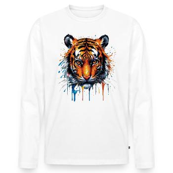 Lustiges Tiger Kunst Tier Natur Wildtier Tiere Zoo - Männer Premium Bio Langarmshirt - Weiß - Vorne - Nico (187cm)
