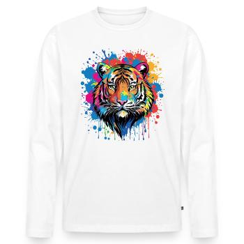 Lustiges Tiger Kunst Tier Natur Wildtier Tiere Zoo - Männer Premium Bio Langarmshirt - Weiß - Vorne - Nico (187cm)
